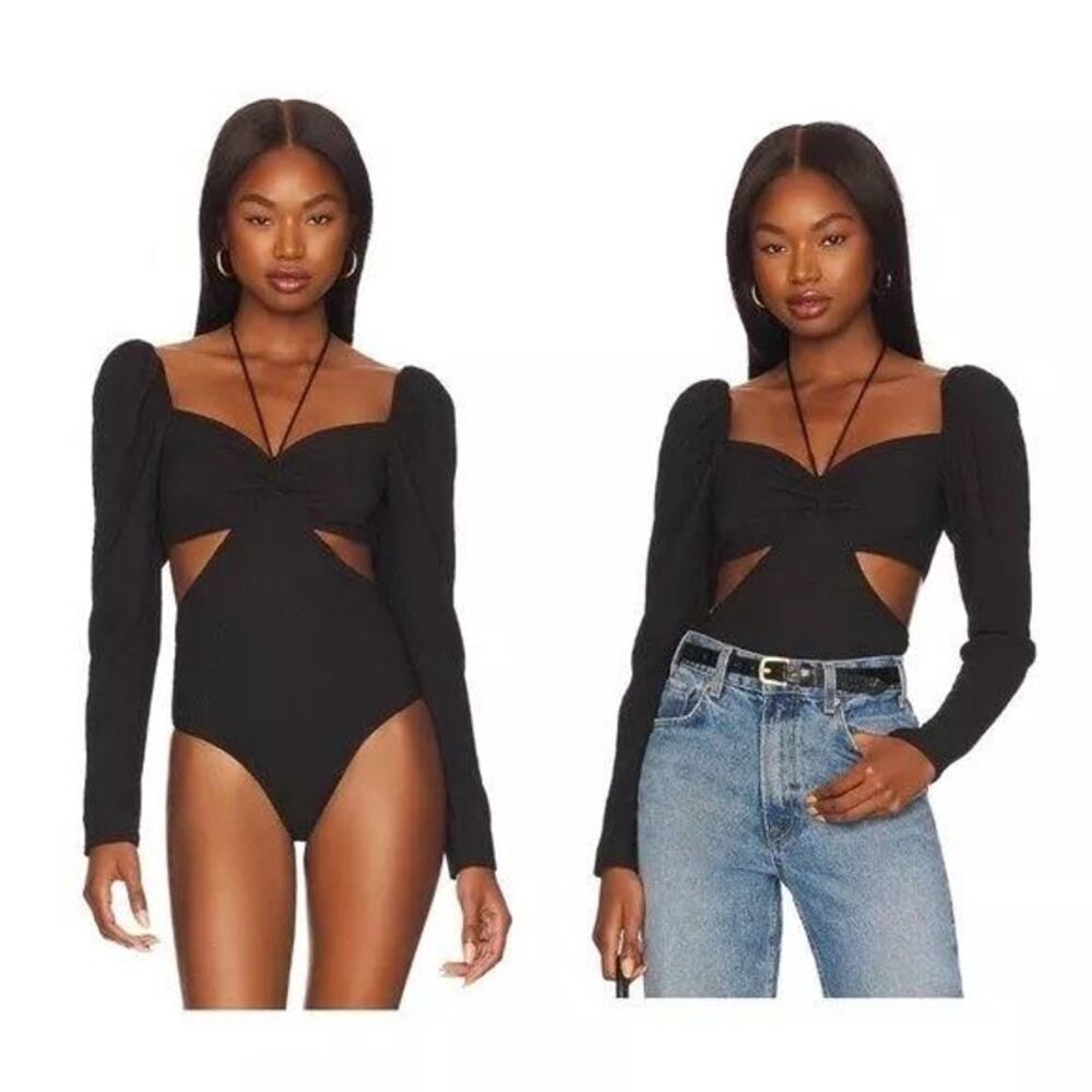 ASTR The Label Dionne Bodysuit Long Sleeve Thing Cutout Size Large Black